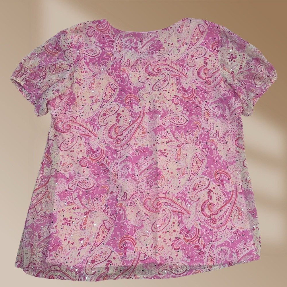 Forever Icon Collection Women's Pink Paisley pattern Sparkle Top Blouse Sz 2XL - Picture 2 of 2